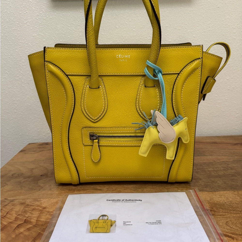 Celine Yellow Satchel Bag with Charm